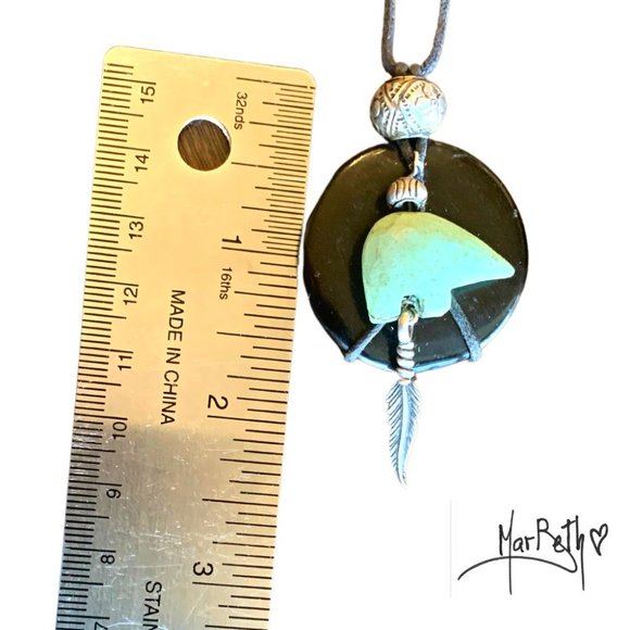 Southwest Bear Fetish w/ Sterling feather on Jet Pendant Adjustable Length NWOT - Picture 2 of 5